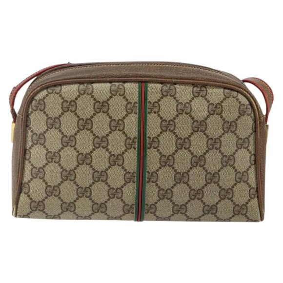 GUCCI GG Supreme Web Sherry Line Bag PVC Beige Gold 001 261 1086 Auth BA6005 - Picture 2 of 16